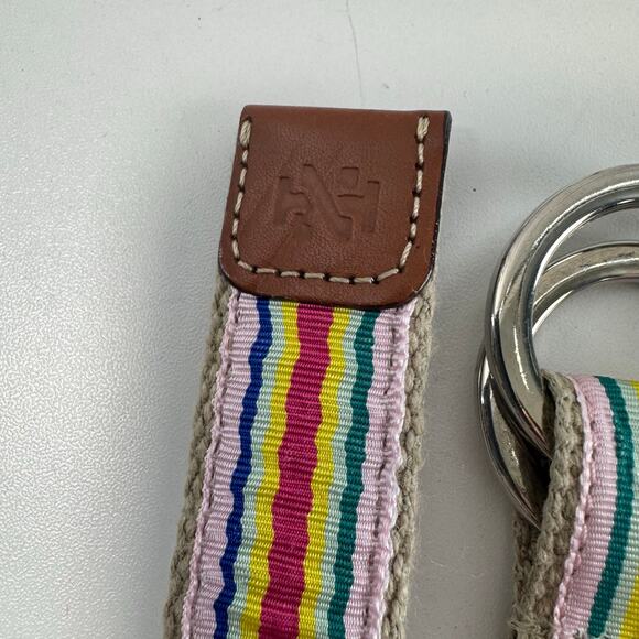 IZOD Women's Grosgrain Ribbon Belt Pink Blue Yellow Stripe Canvas Summer 38in - Picture 4 of 6